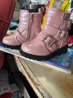 Self Esteem Pink Kids Buckle Combat Boots